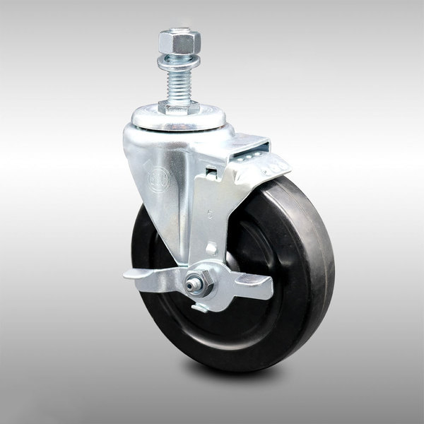 Service Caster 5 Inch SS Hard Rubber Wheel Swivel ½ Inch Threaded Stem Caster with Brake SCC SCC-SSTS20S514-HRS-TLB-121315